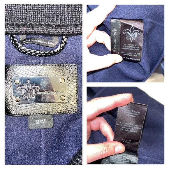 MACKAGE pea coat jacket navy blue black wool blend medium knit collar designer - Picture 12 of 13